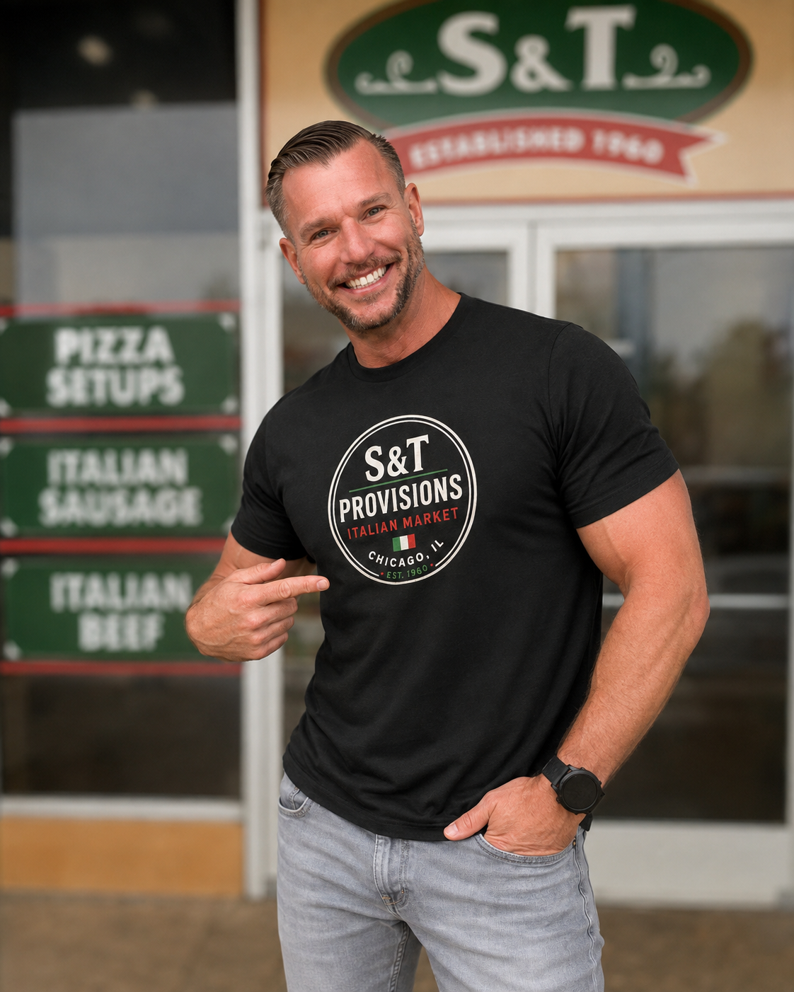 S&T Provisions Italian Logo Black Shirt
