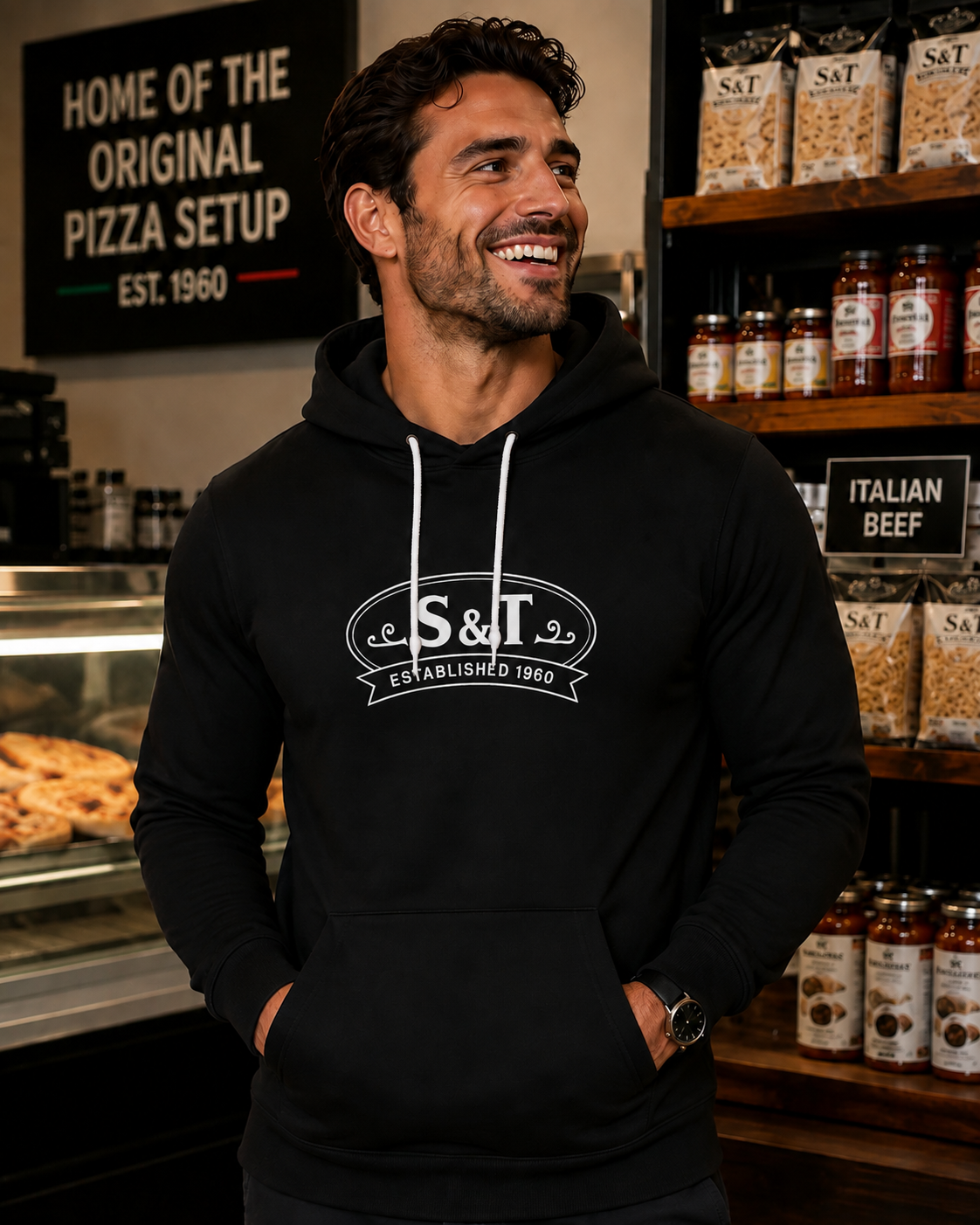 S&T Provisions White Logo Black Hoodie