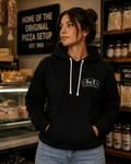 S&T Provisions small white logo on black hoodie
