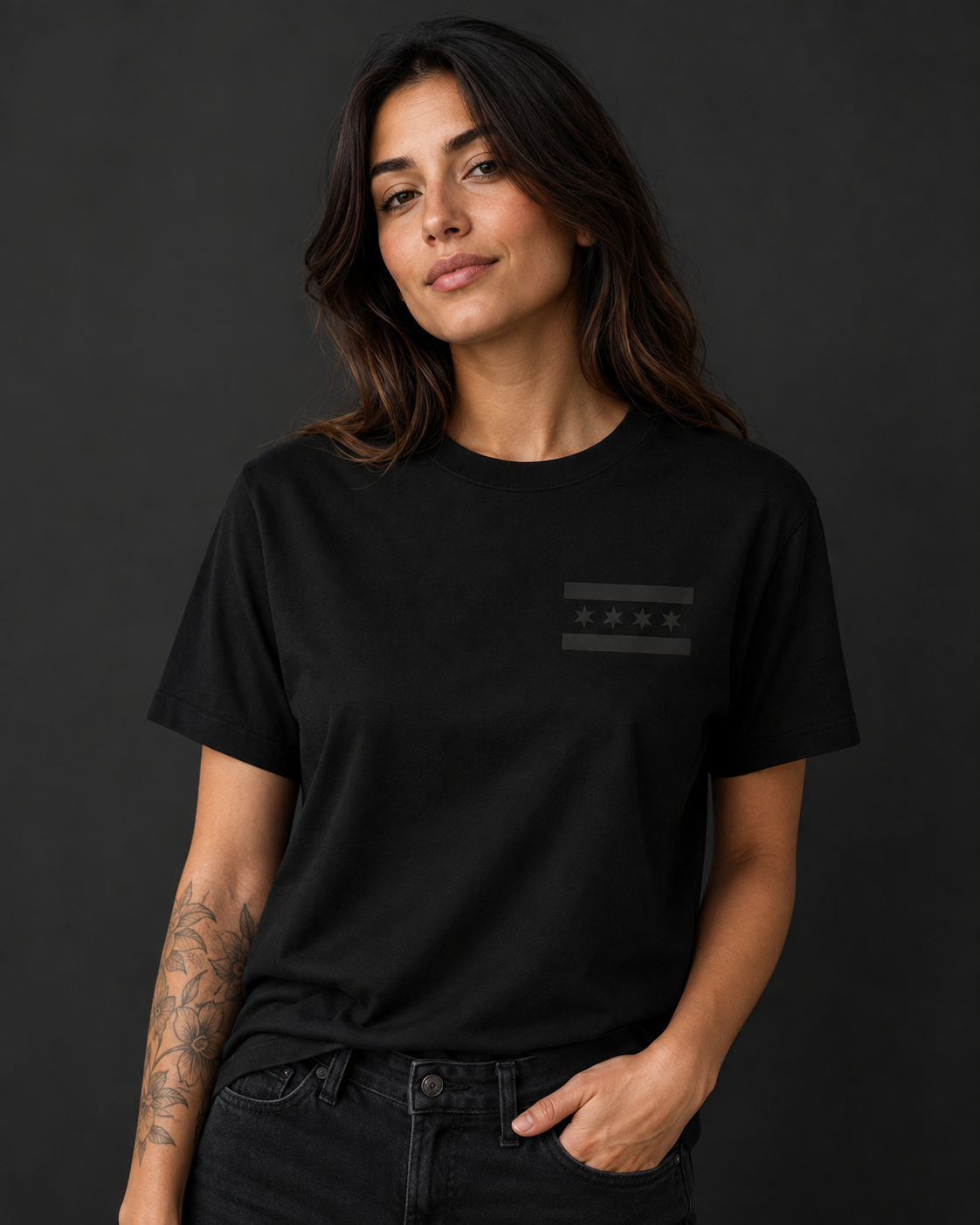 Chicago black out flag on black shirt