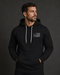 Blacked out small flag on black hoodie