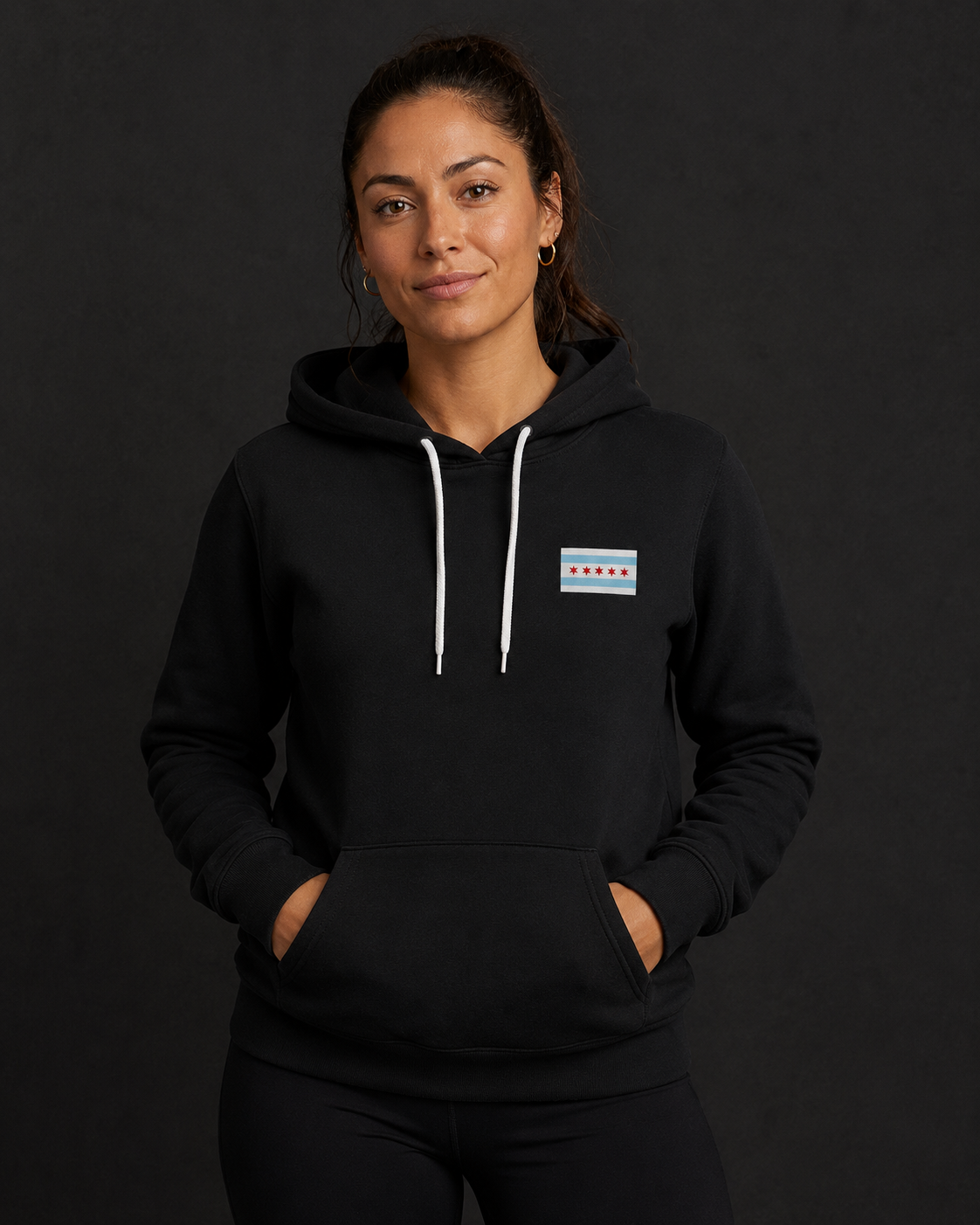 Chicago small flag on black hoodie