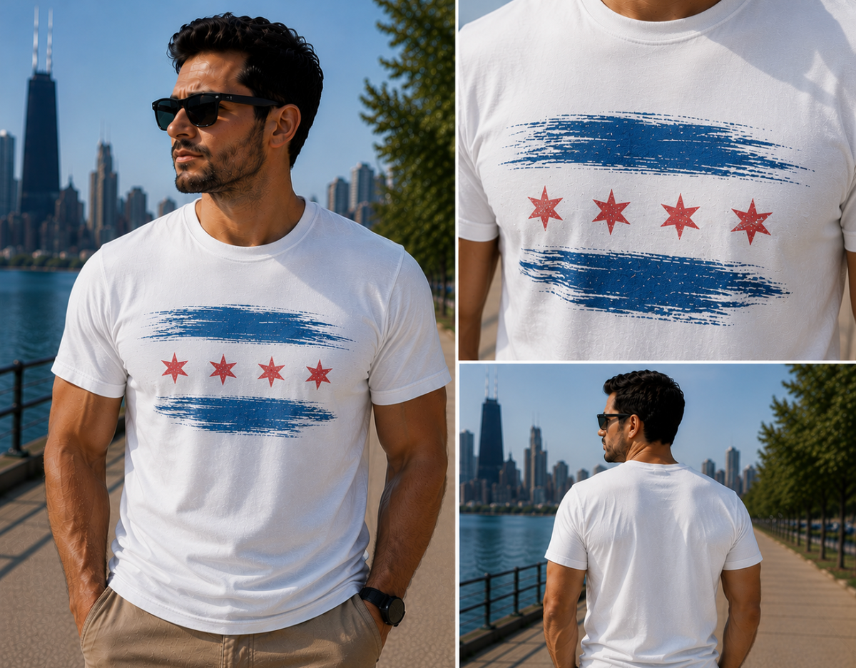 White Chicago Flag Brushed look shirt